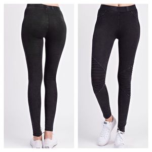 Pants - Mineral Washed Moto Leggings Black Acid Washed Pants - Mineral Washed Moto Leggings Black Acid Washed